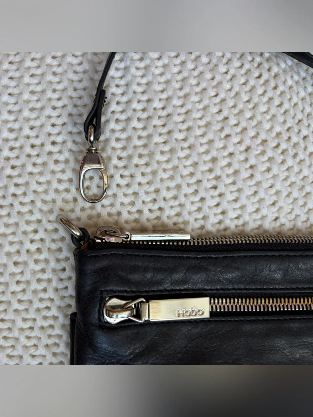 The Original Hobo Black Genuine Leather Multi Zipper Bag w/ Silver Hardware